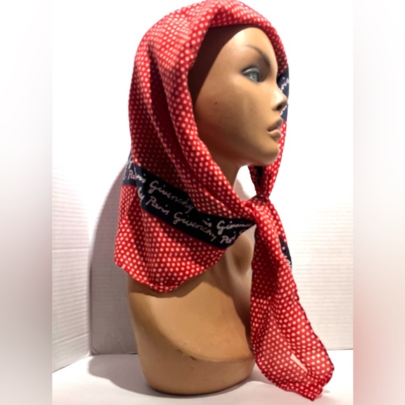 Givenchy Vintage Red Blue Silk Logo Scarf - Picture 3 of 13